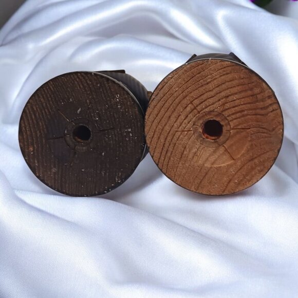 Mid Century Swedish Rustic Farmhouse Hand-Carved Wooden Candlestick Holders - Picture 5 of 5